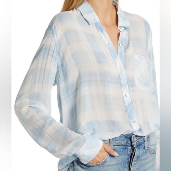 Rails Josephine Plaid Long Sleeve Button Up Lightweight Sheer Shirt Size Small - Picture 13 of 16